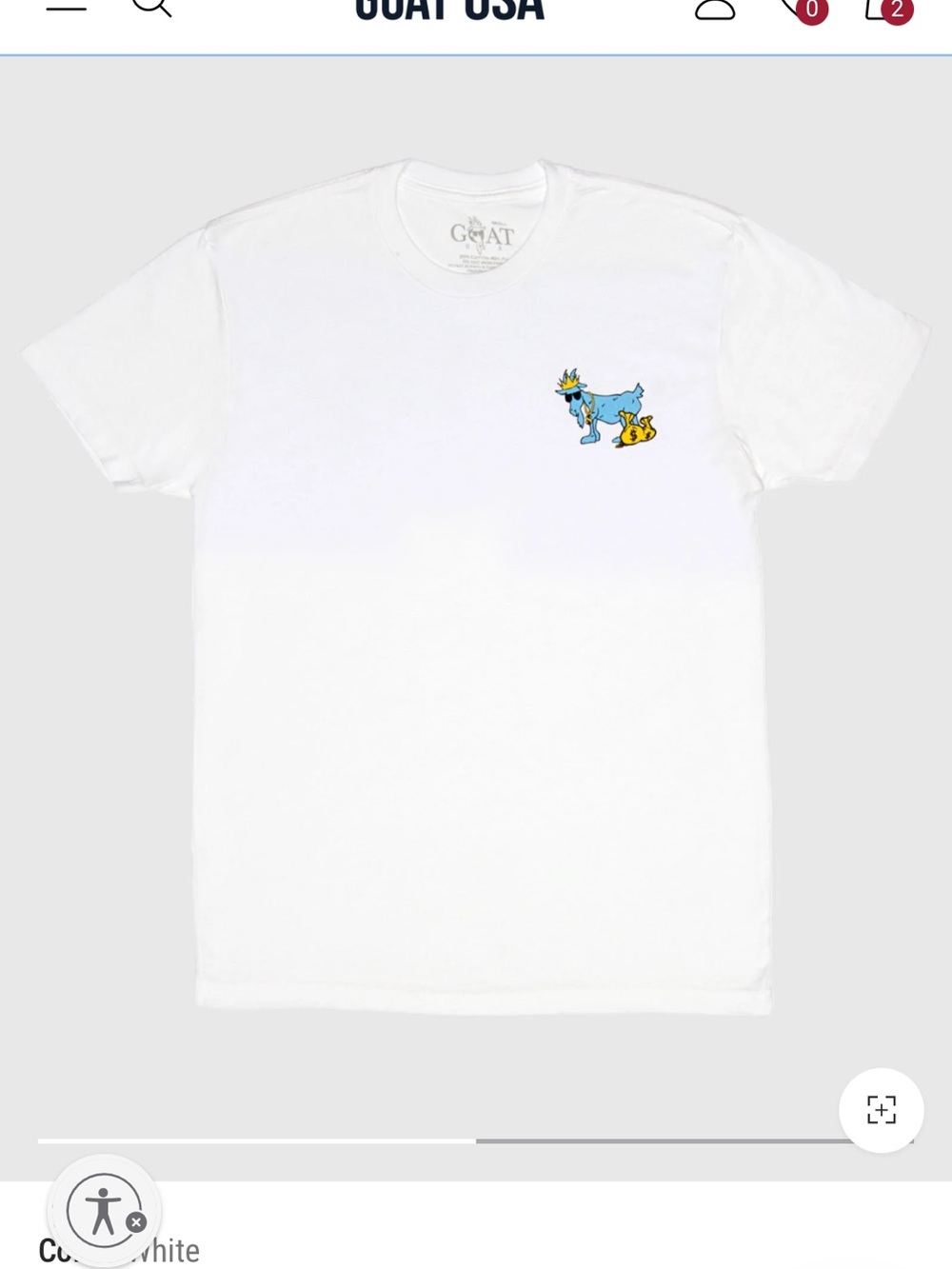 GOAT USA Men’s L Short Sleeve T-Shirt with logo Blue & Yellow on White